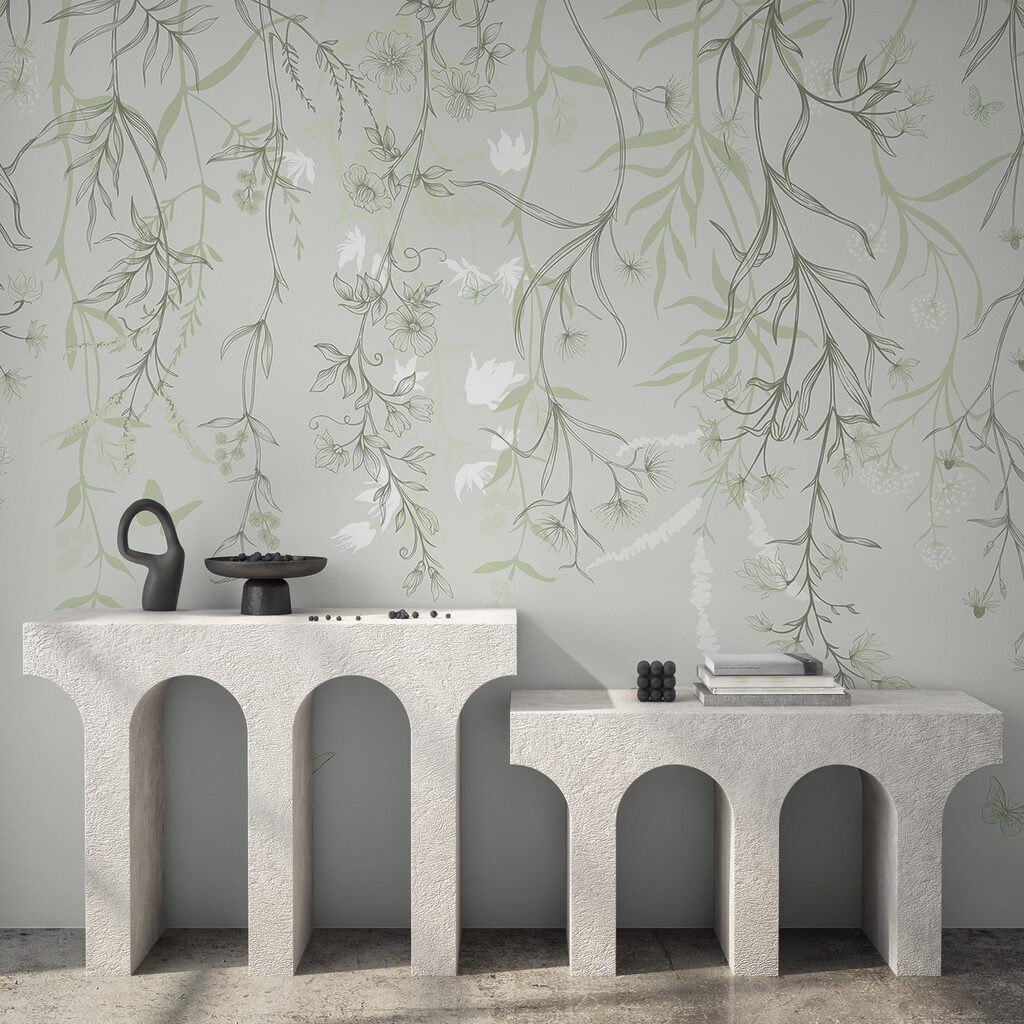 Serene botanical illustration with butterflies