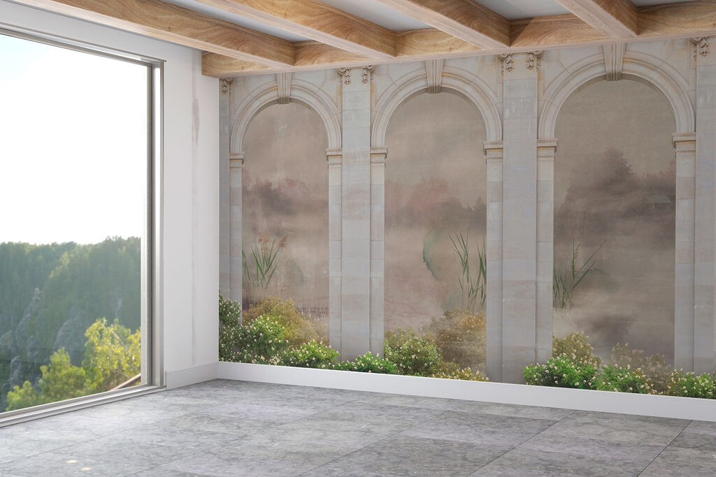 Stone archways with plants and bushes Stone archways with plants and bushes