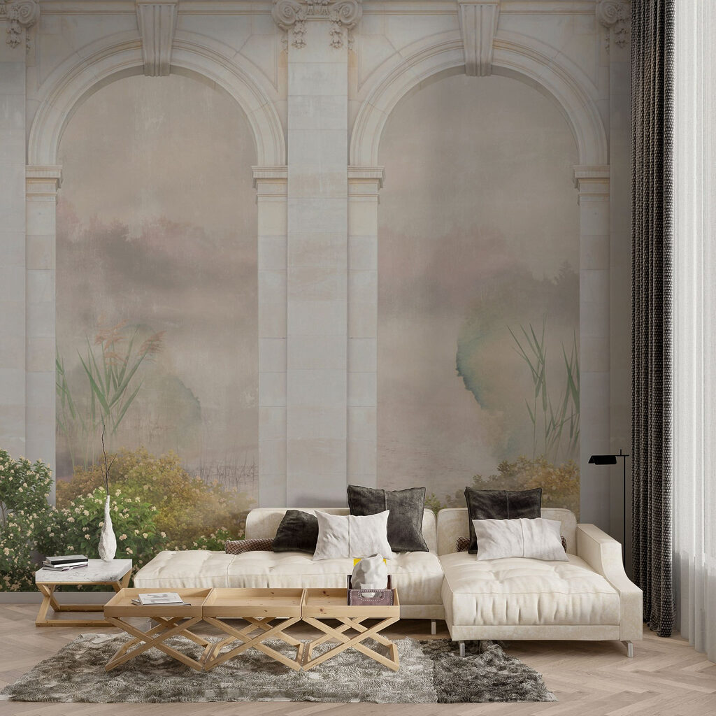 Wallpaper with a stone archway and plants Wallpaper with a stone archway and plants