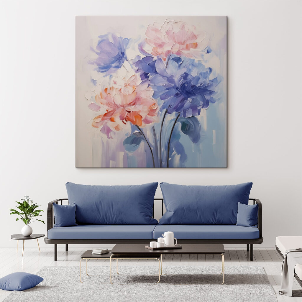 Painting of flowers on a white surface Painting of flowers on a white surface