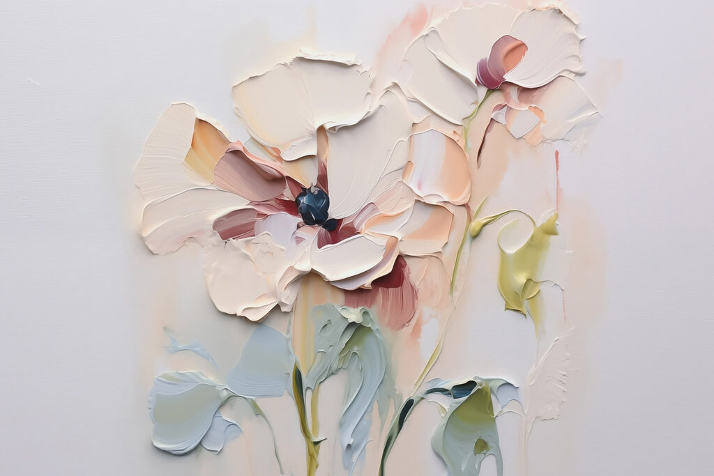 Painting of flowers on a white surface Painting of flowers on a white surface