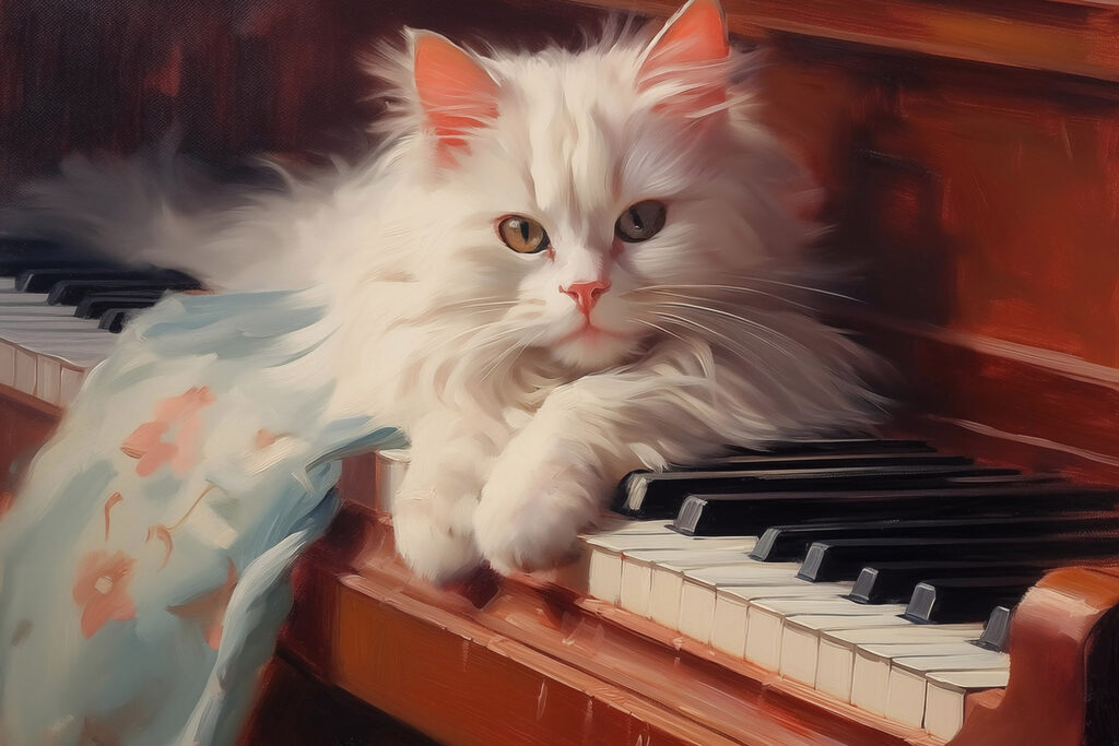 Cat lying on a piano Cat lying on a piano