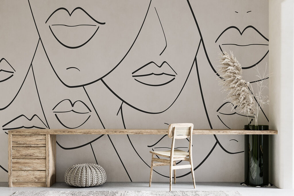 Group of faces with lips and lips drawn in black and white Group of faces with lips and lips drawn in black and white