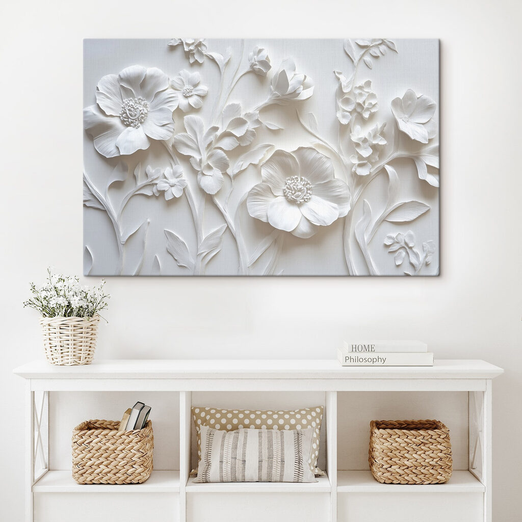 White wall with flowers White wall with flowers