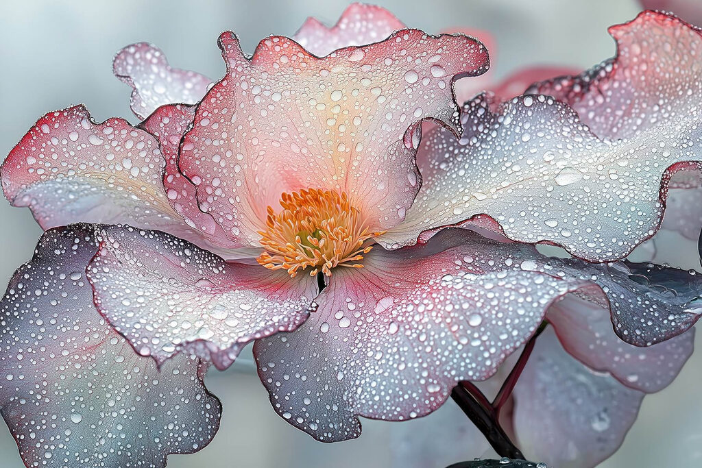 Delicate petals adorned with raindrops Delicate petals adorned with raindrops