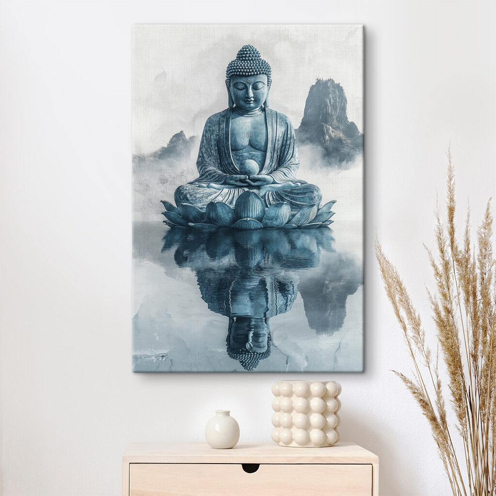Statue of a person sitting on a lotus flower in water Statue of a person sitting on a lotus flower in water