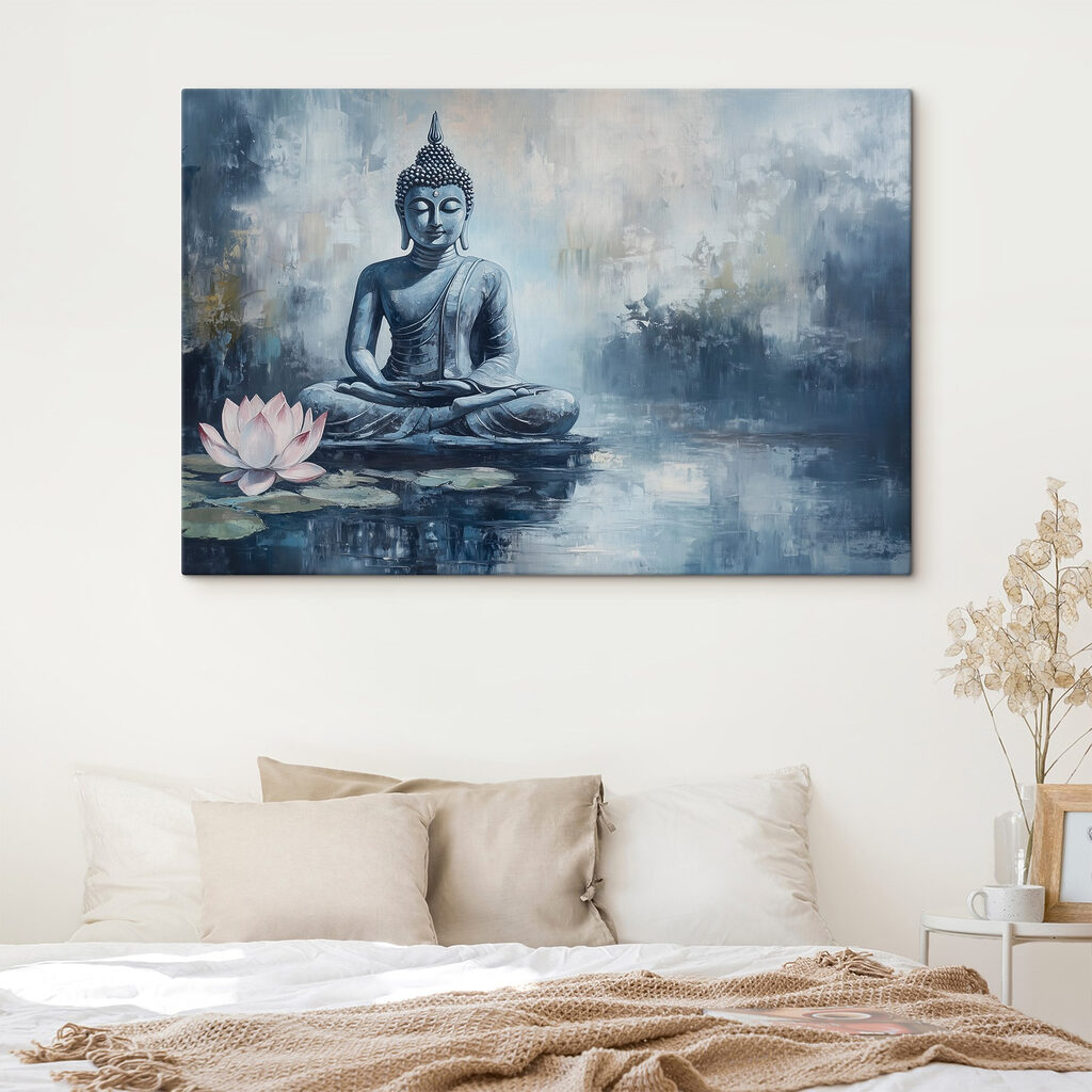 Painting of a statue in the water Painting of a statue in the water