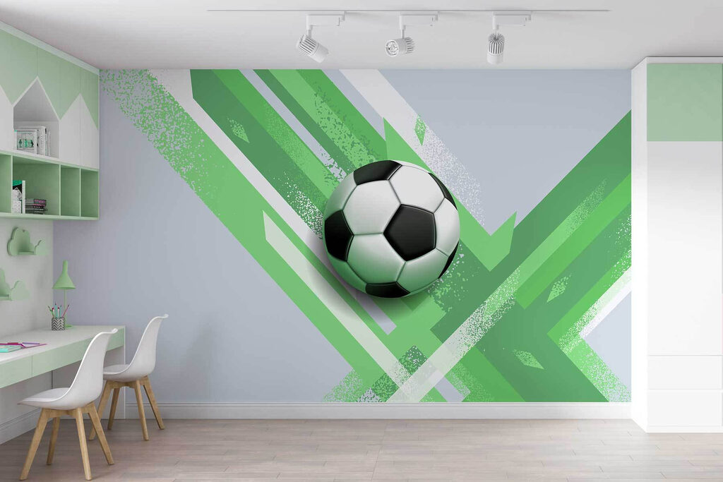 Football ball on a green and white background
