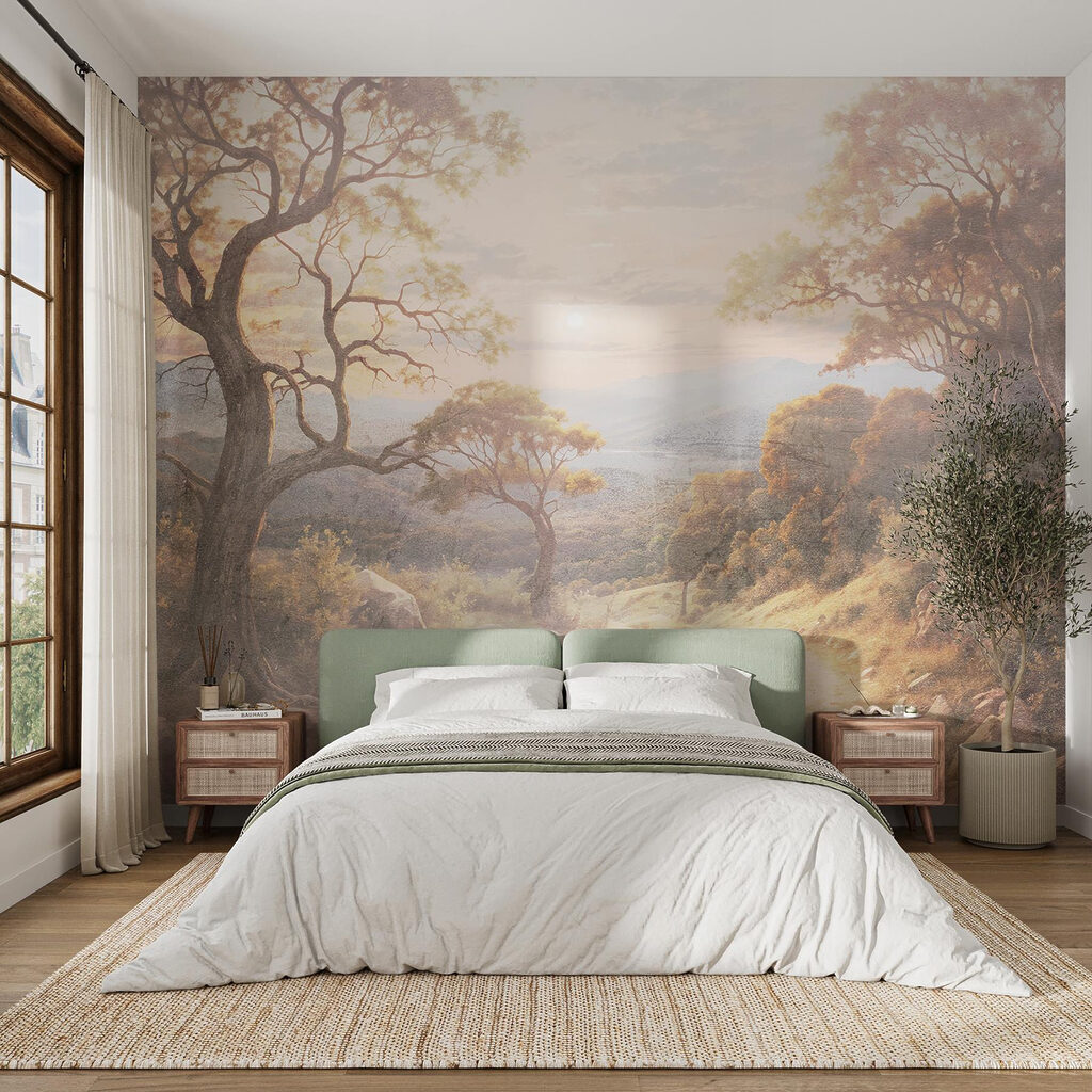 Dirt road with trees and mountains in the background Dirt road with trees and mountains in the background