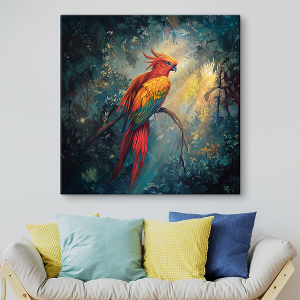 Colorful bird sitting on a branch in a forest Colorful bird sitting on a branch in a forest