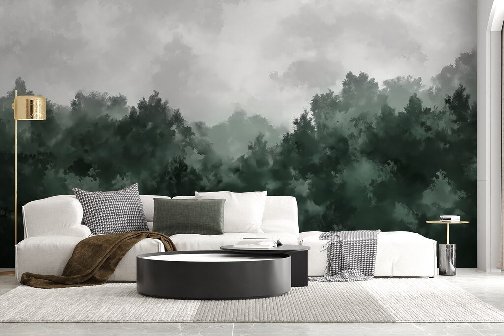 Foggy forest with trees