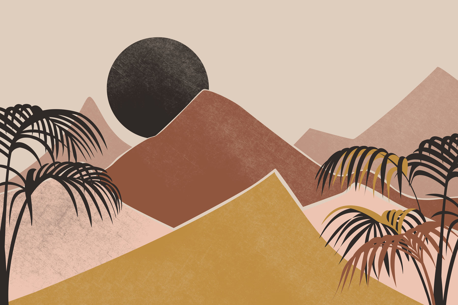 Landscape with palm trees and mountains