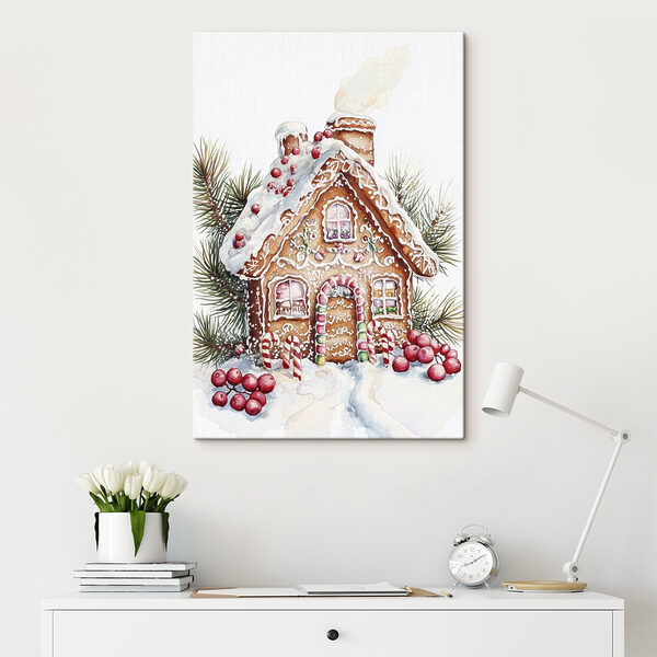 Gingerbread house with candy canes and pine branches Gingerbread house with candy canes and pine branches