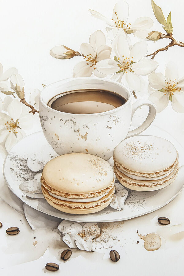 Cup of coffee and cookies on a plate Cup of coffee and cookies on a plate