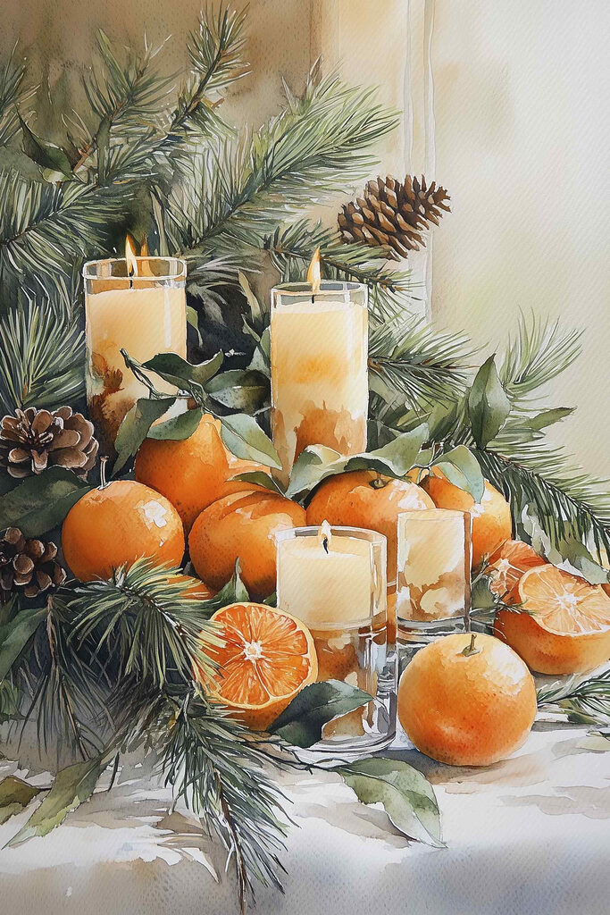 Painting of oranges and candles Painting of oranges and candles