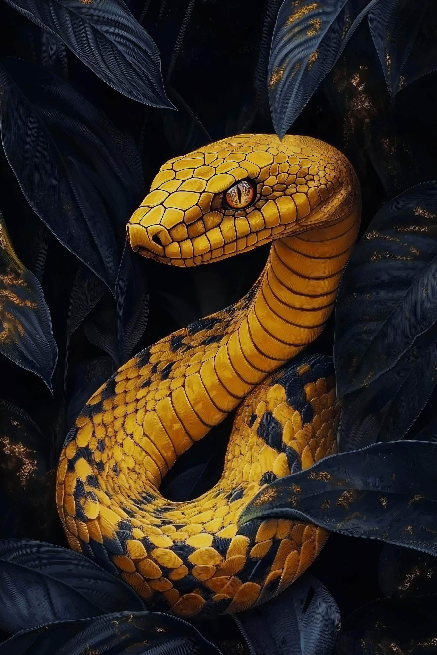 Yellow snake with black leaves Yellow snake with black leaves