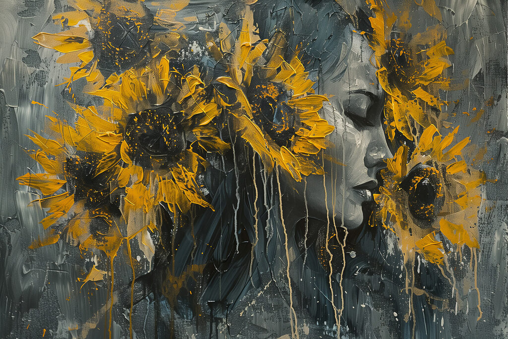 Painting of a woman with sunflowers Painting of a woman with sunflowers