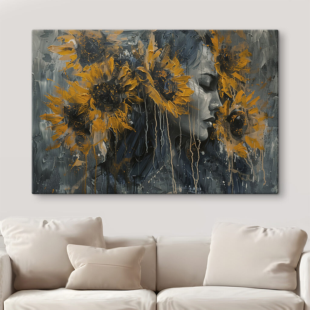 Painting of a woman with sunflowers Painting of a woman with sunflowers