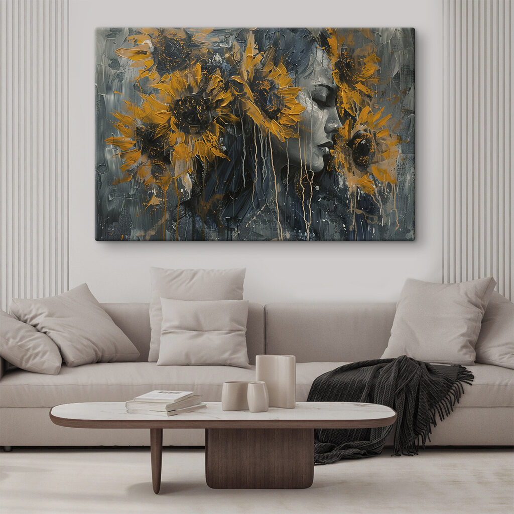 Painting of a woman with sunflowers Painting of a woman with sunflowers