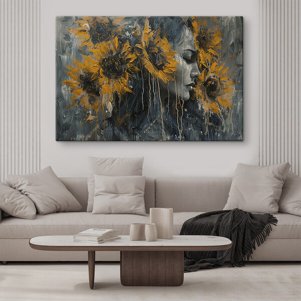Painting of a woman with sunflowers Painting of a woman with sunflowers