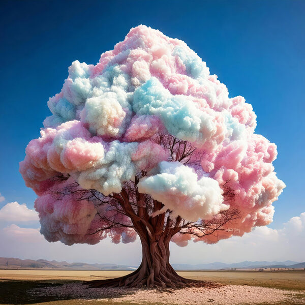 Tree with pink and blue clouds Tree with pink and blue clouds