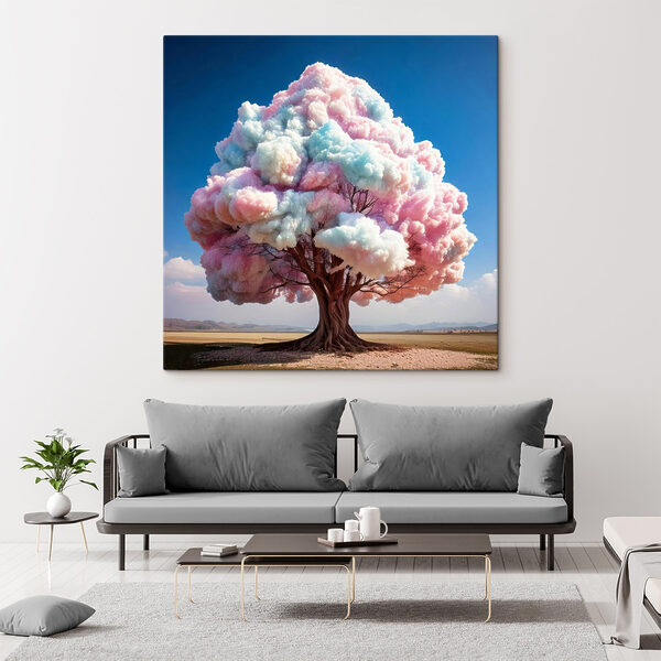Tree with pink and blue clouds Tree with pink and blue clouds