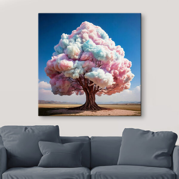 Tree with pink and blue clouds Tree with pink and blue clouds