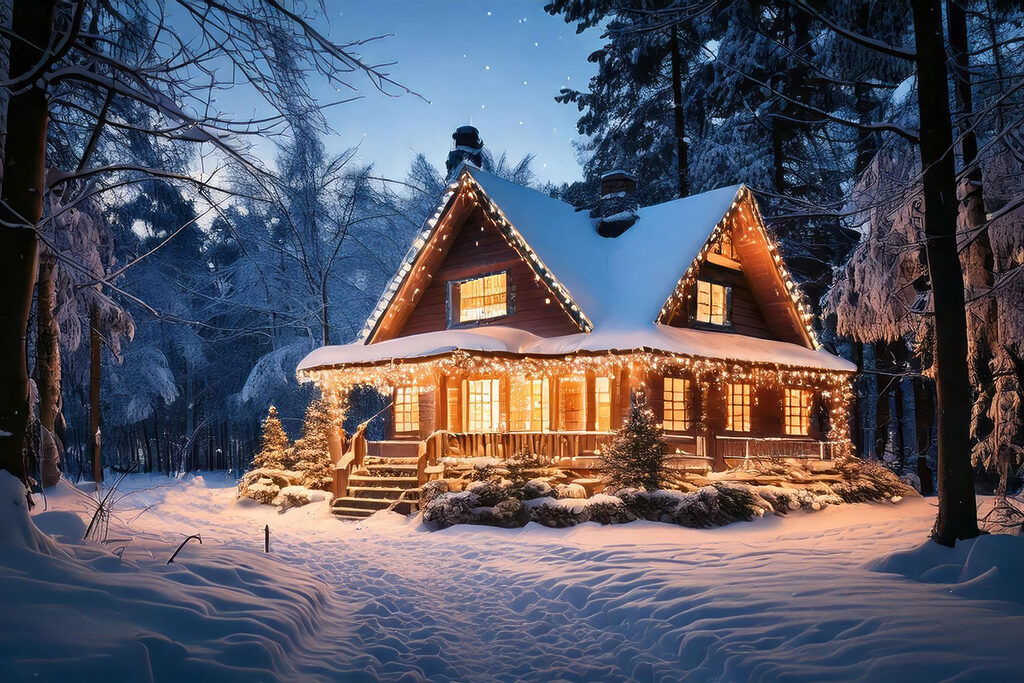House with lights on it in the snow House with lights on it in the snow