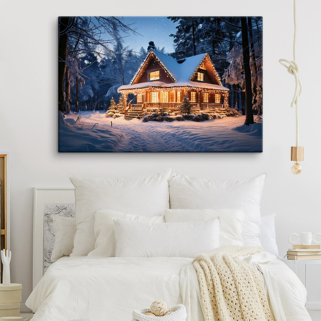 House with lights on it in the snow House with lights on it in the snow