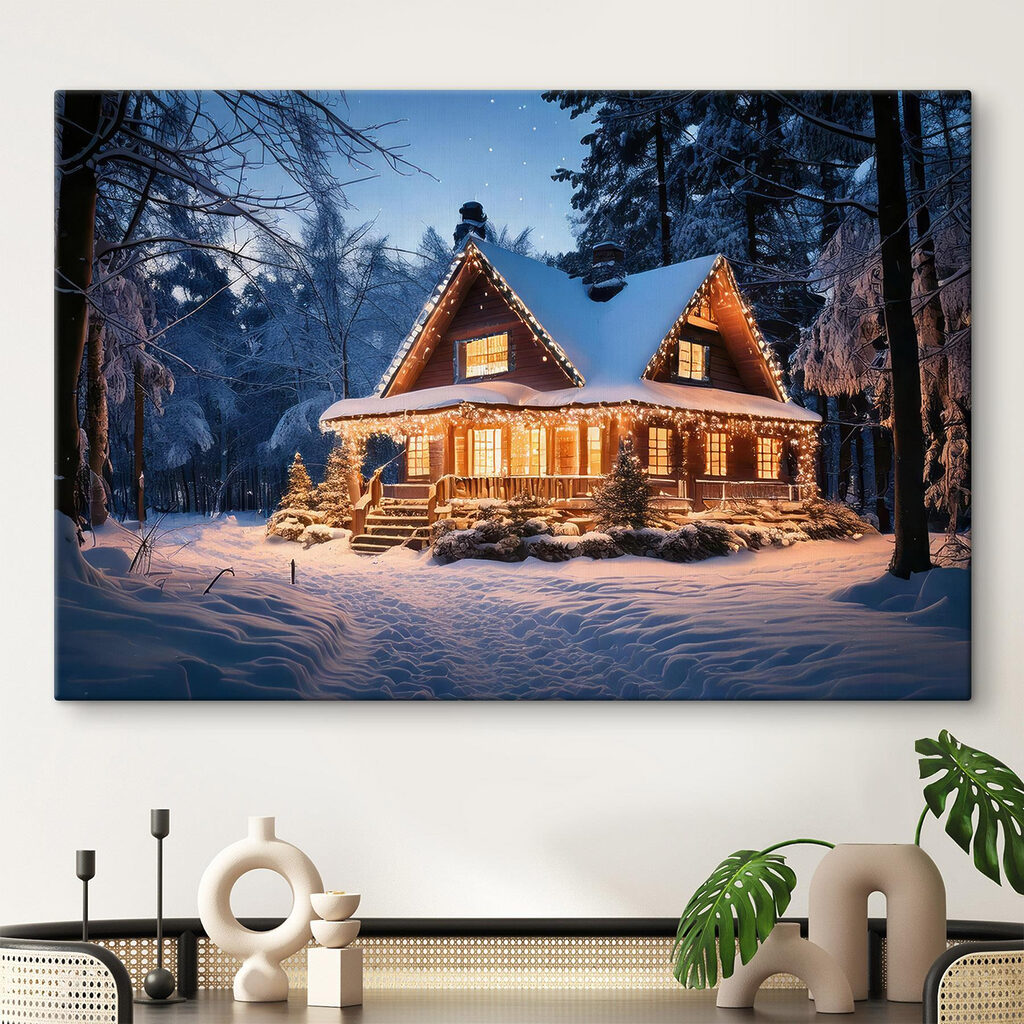 House with lights on it in the snow House with lights on it in the snow