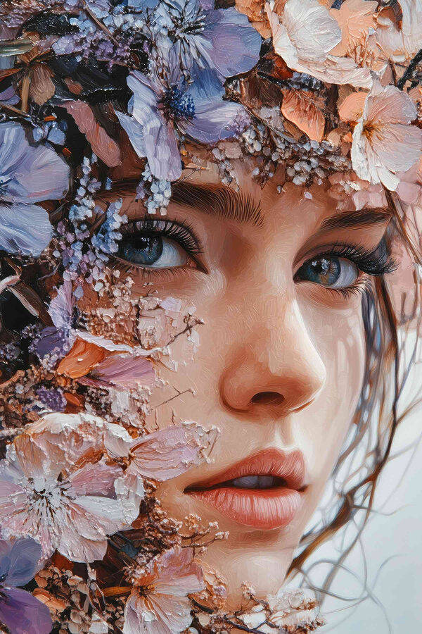Woman with flowers on her face Woman with flowers on her face
