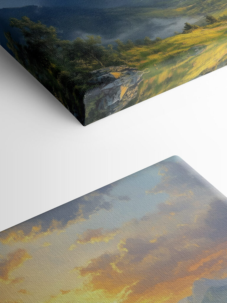 Landscape of mountains and a valley with clouds and sun Landscape of mountains and a valley with clouds and sun