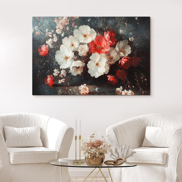 Painting of flowers on a table Painting of flowers on a table