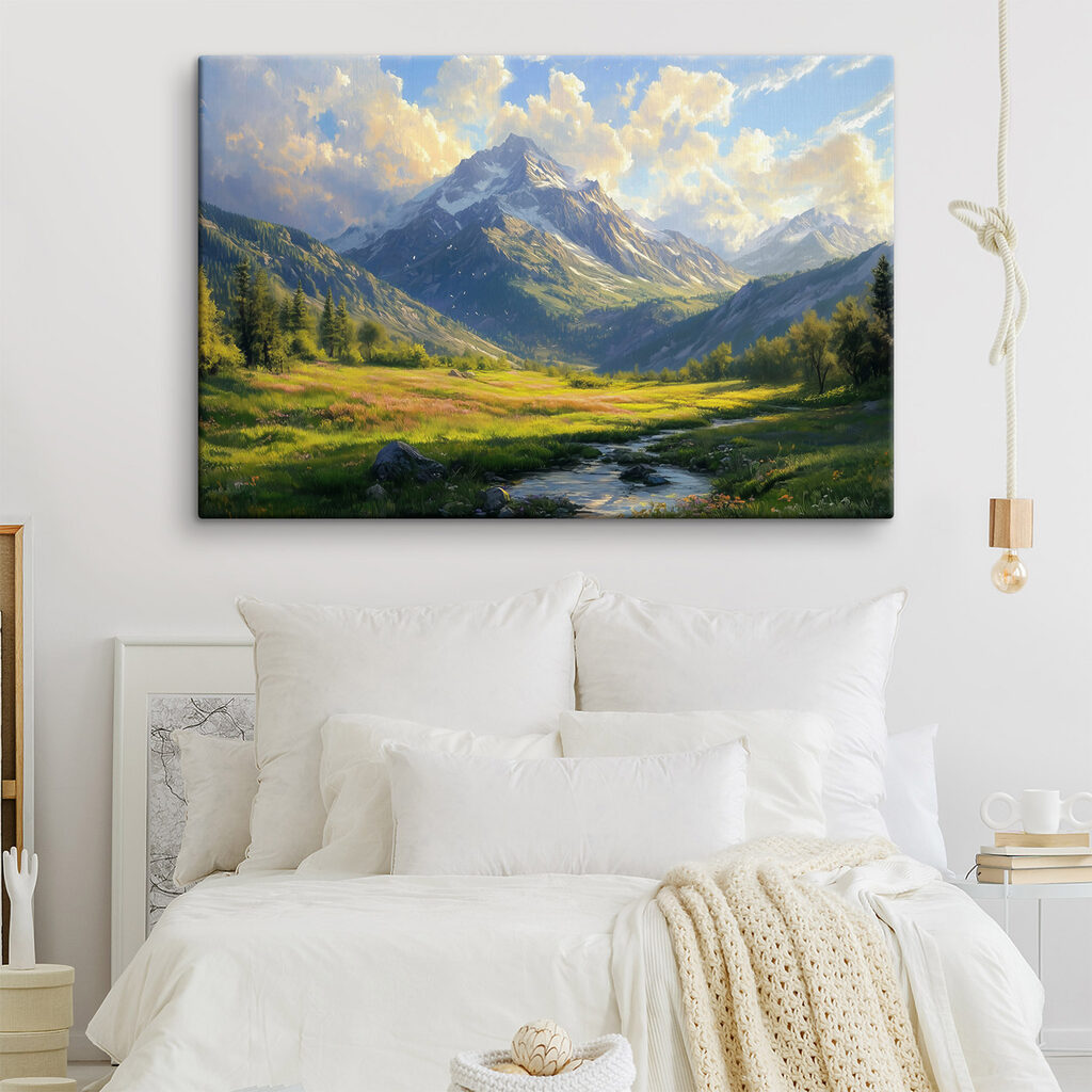 River running through a valley with mountains in the background