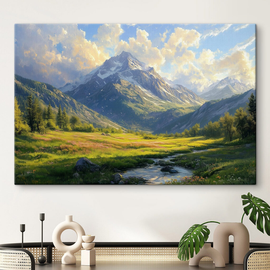 River running through a valley with mountains in the background