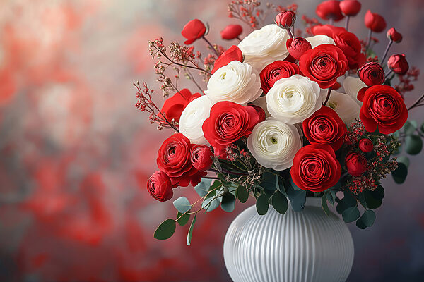 Vase of red and white flowers Vase of red and white flowers