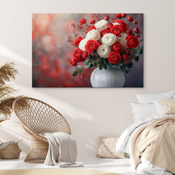 Vase of red and white flowers Vase of red and white flowers