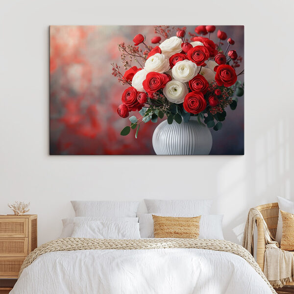 Vase of red and white flowers Vase of red and white flowers