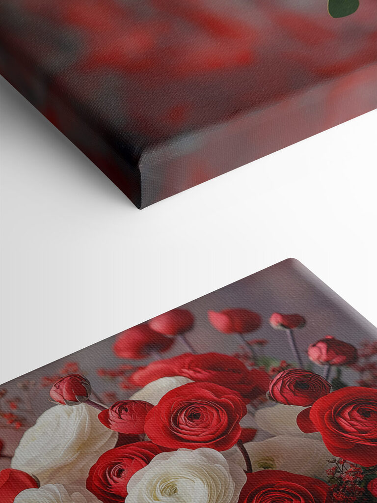 Vase of red and white flowers