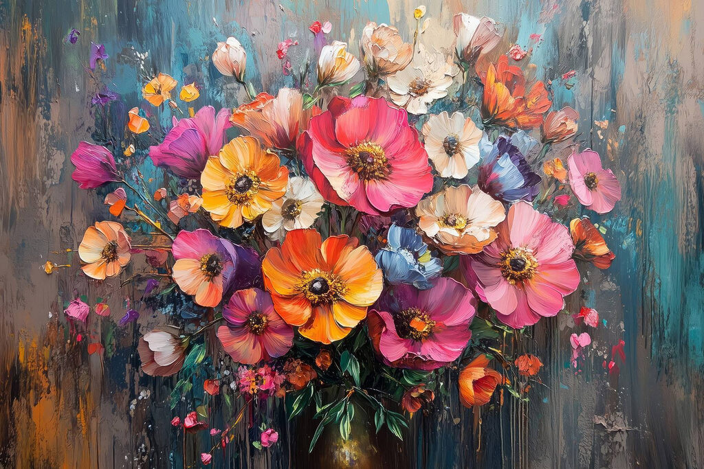 Painting of flowers in a vase Painting of flowers in a vase