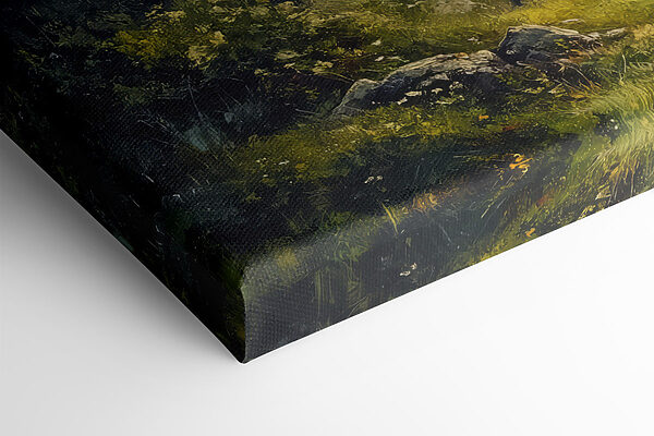 Painting of a forest with mountains and trees Painting of a forest with mountains and trees