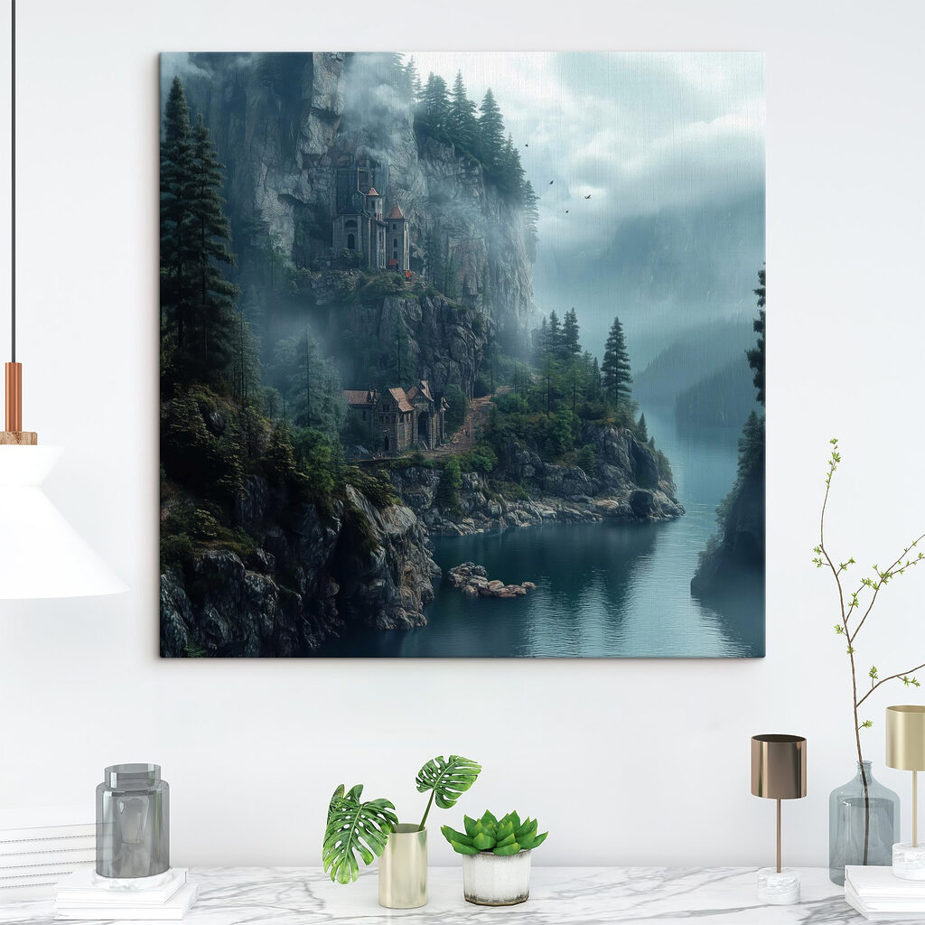 River with a house on a cliff River with a house on a cliff