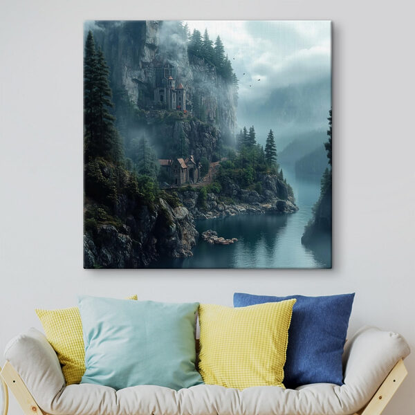 River with a house on a cliff River with a house on a cliff