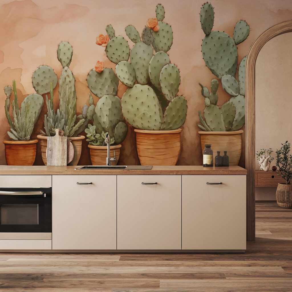 Group of cactus in pots