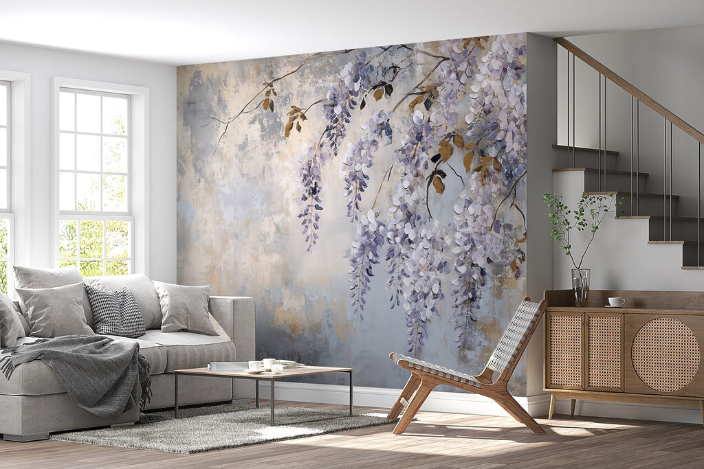 Painting of a branch with purple flowers Painting of a branch with purple flowers
