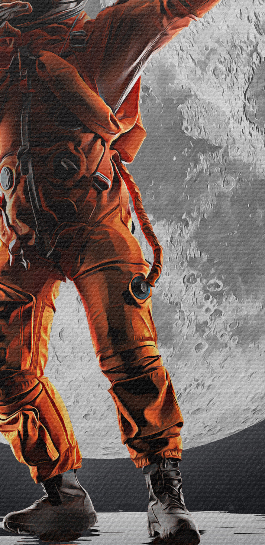 Man in an orange suit standing in front of a full moon Man in an orange suit standing in front of a full moon