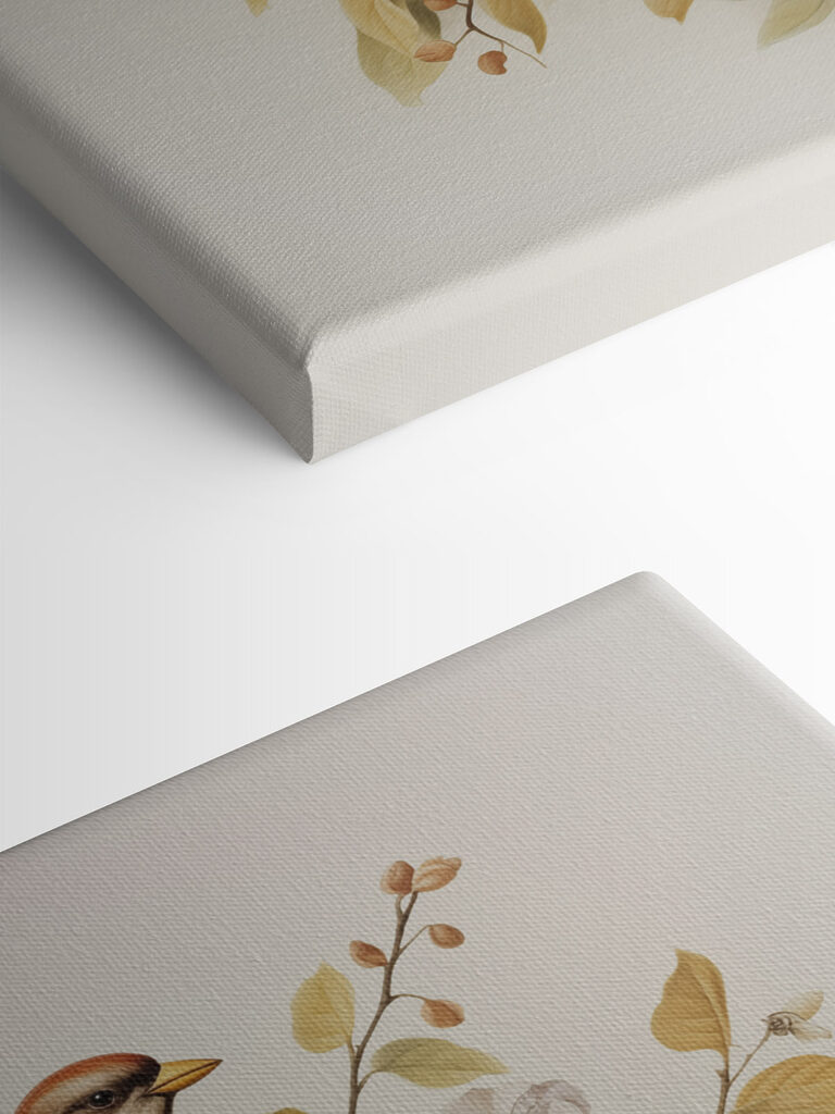 Two birds on a branch with flowers