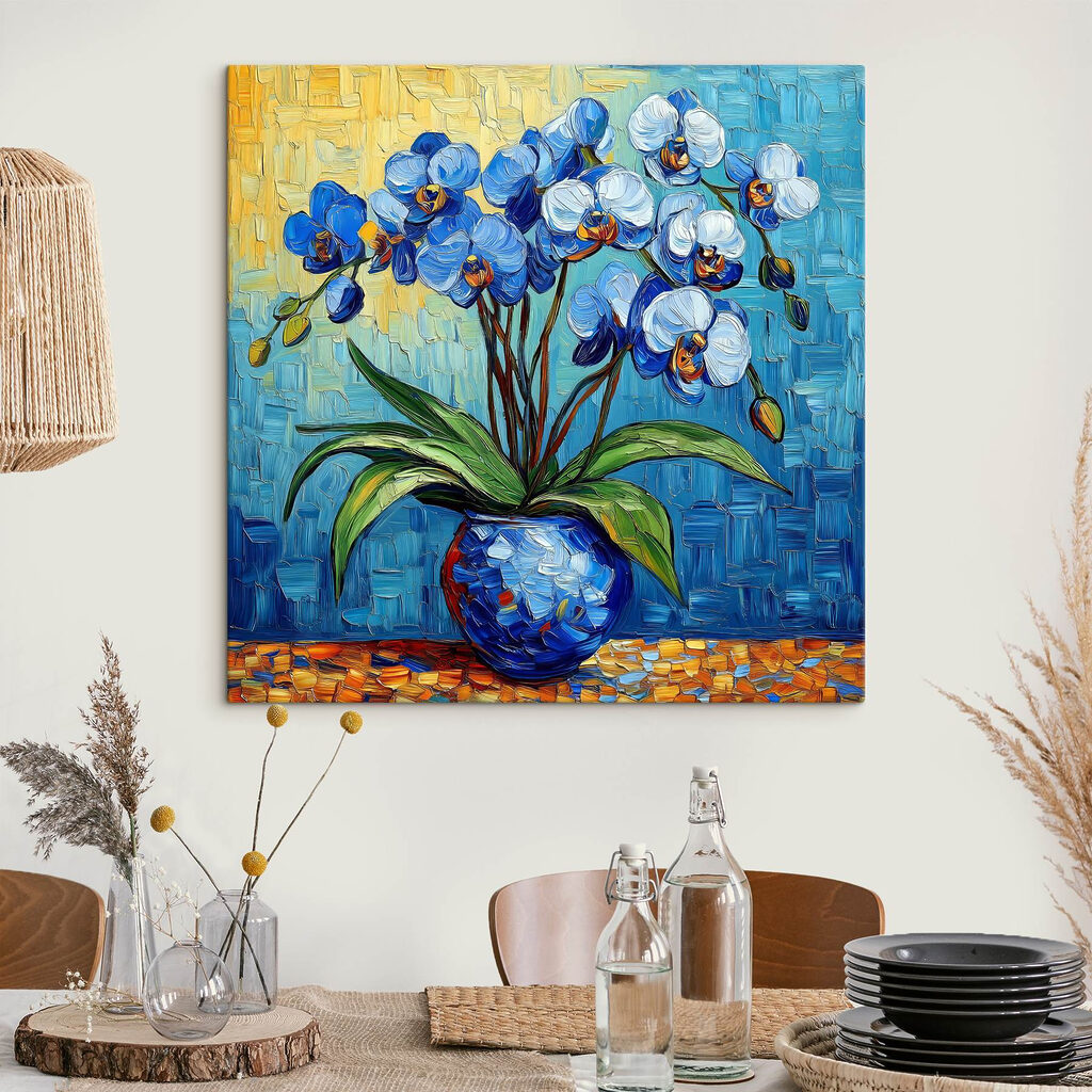 Painting of flowers in a blue vase Painting of flowers in a blue vase
