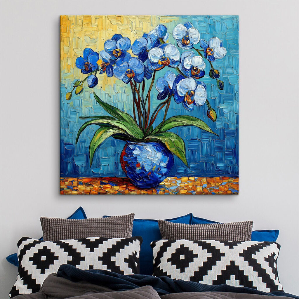 Painting of flowers in a blue vase Painting of flowers in a blue vase