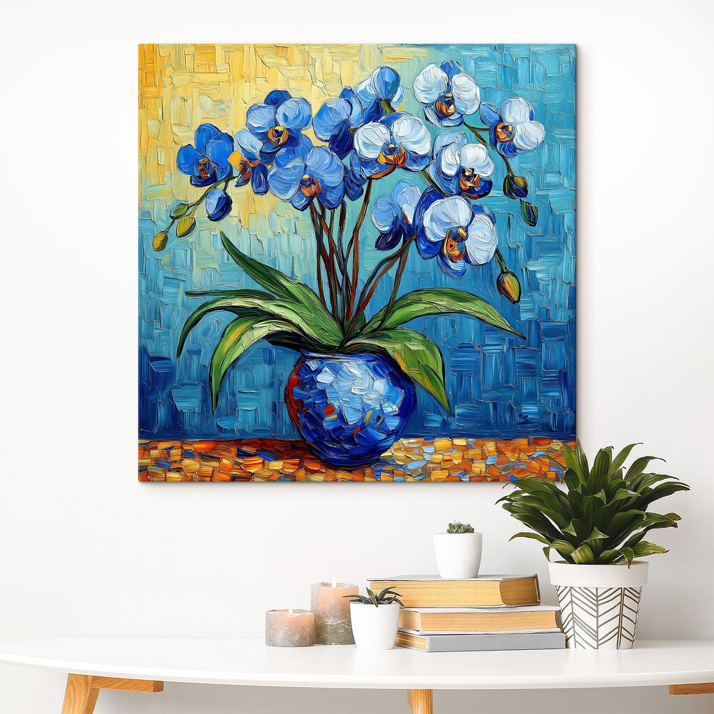Painting of flowers in a blue vase Painting of flowers in a blue vase